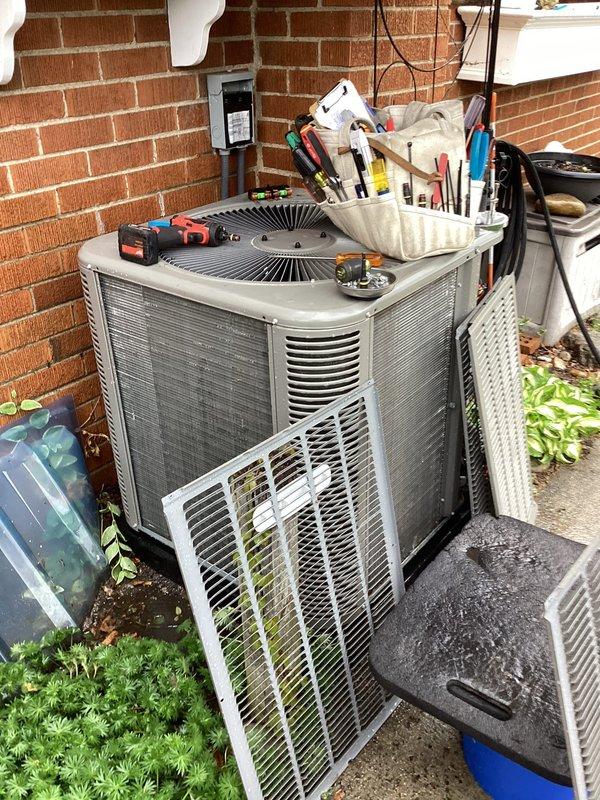 Performed comprehensive preventive maintenance on residential air conditioning system. Accessed electrical compartment to inspect dual run capacitor, contactor, and wiring connections for proper operation and secure terminations. Cleaned condenser coil, verified refrigerant levels, and tested system performance to ensure optimal cooling efficiency for the upcoming season.