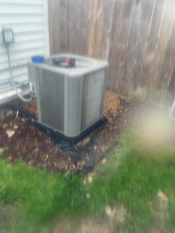 Completed scheduled air conditioning maintenance on residential split system. Performed refrigerant pressure and temperature analysis using digital manifold gauges, recording operating pressures of 114 PSI on low side and 173 PSI on high side with corresponding temperatures. Unit operating within normal parameters on outdoor condenser pad.
