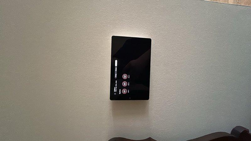Responded to no communication issue between smart thermostat and hub on 2020 HVAC system located in basement. Attempted reboot procedures without success, performed diagnostic troubleshooting on wireless connectivity and network configuration. Verified thermostat display functionality showing 52°F reading, inspected wall-mounted control panel for proper operation and signal transmission to determine root cause of communication failure.