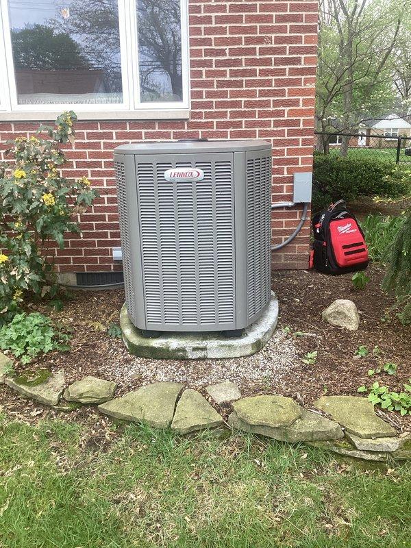 Completed comprehensive preventative maintenance tune-up on residential Lennox air conditioning system. Performed system diagnostics using Fieldpiece digital manifold gauges to verify refrigerant pressures and temperatures, inspected outdoor condenser unit for proper operation, and documented equipment condition with photos. Unit operating within normal parameters with no issues identified during inspection.