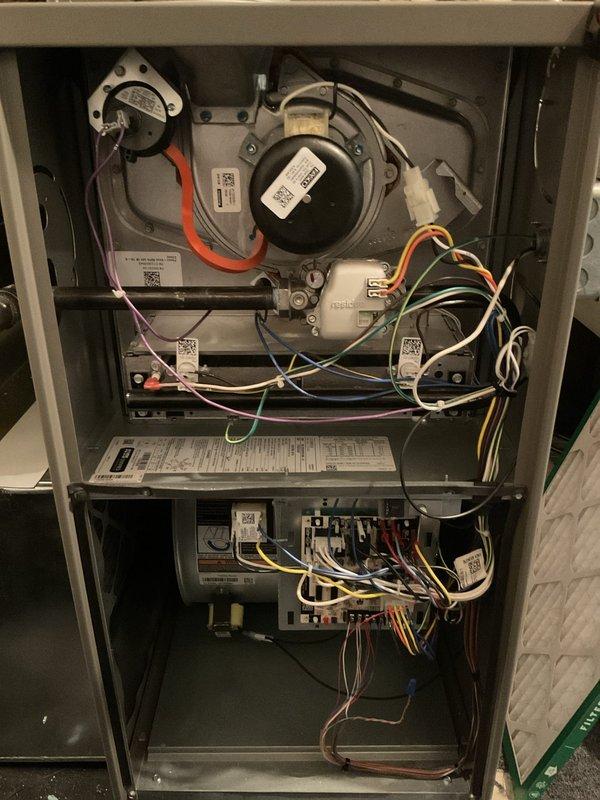 Completed comprehensive 5-year ComfortGuard maintenance visit on residential HVAC furnace system. Performed thorough inspection of all major components including blower motor assembly, capacitor, control board, and electrical connections. Conducted electrical diagnostics using digital multimeter to verify proper voltage and amperage readings across system components. Inspected air filter condition and verified proper airflow. All wiring harnesses, connections, and safety controls found to be in good working order with no issues identified.