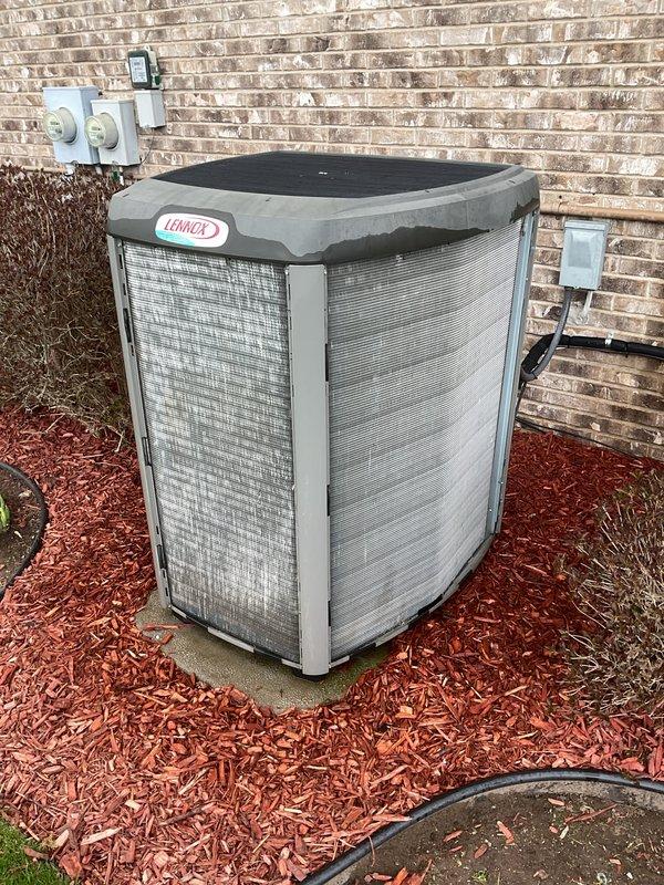 Completed annual cooling maintenance on Lennox residential air conditioning system. Performed comprehensive inspection of outdoor condenser unit, verified proper operation of all components, documented equipment condition with photos, and confirmed unit is functioning within normal parameters. System showing typical wear consistent with age but maintaining structural integrity and operational efficiency.