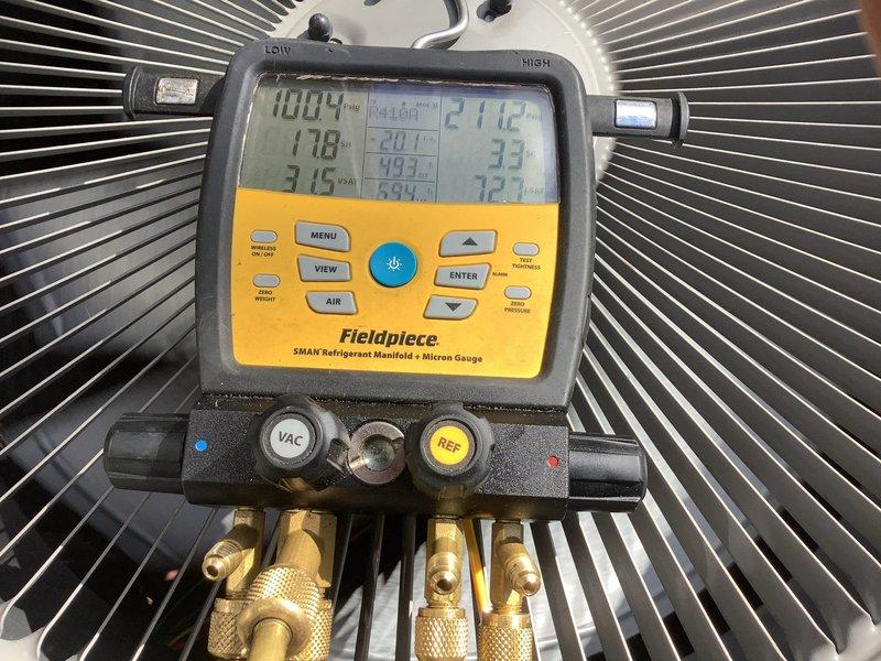 Responded to follow-up service call for unresolved system issue from previous visit. Installed new 18-4 thermostat wire and replaced existing thermostat with Sensi model to address communication and control problems. Utilized refrigerant manifold gauges to verify system pressures and temperatures, confirming proper operation of heat exchanger and refrigerant circuit after thermostat replacement and wiring correction.