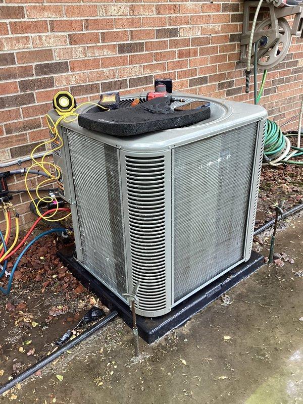 Completed annual cooling maintenance on residential split system. Performed comprehensive inspection of outdoor condensing unit, checked refrigerant pressures and temperatures, cleaned condenser coils, verified electrical connections, and tested system operation. Unit operating within manufacturer specifications with all components functioning properly.