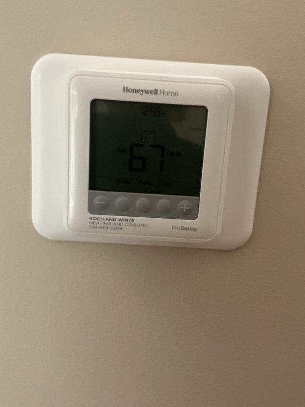 Completed annual cooling maintenance on residential HVAC system. Inspected thermostat operation and verified proper temperature control functionality. Examined air filter condition, noting visible dust accumulation on pleated filter media. Performed standard ACM protocol including system inspection and operational checks to ensure equipment readiness for cooling season.