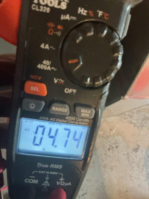 Completed routine Air Care Cooling maintenance inspection on residential HVAC system. Performed electrical diagnostics measuring AC amperage at 4.74A and verified system operation with outdoor ambient temperature at 47°F. All components operating within normal parameters.