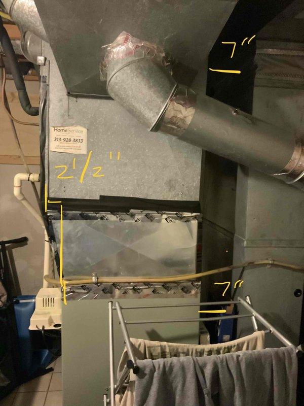 Conducted on-site assessment for air conditioner replacement in residential basement utility area. Evaluated existing HVAC system including furnace, air handler, and ductwork configuration. Documented current equipment condition, measured ductwork dimensions, and photographed system components to prepare comprehensive replacement estimate for new AC installation with expedited timeline per customer request.