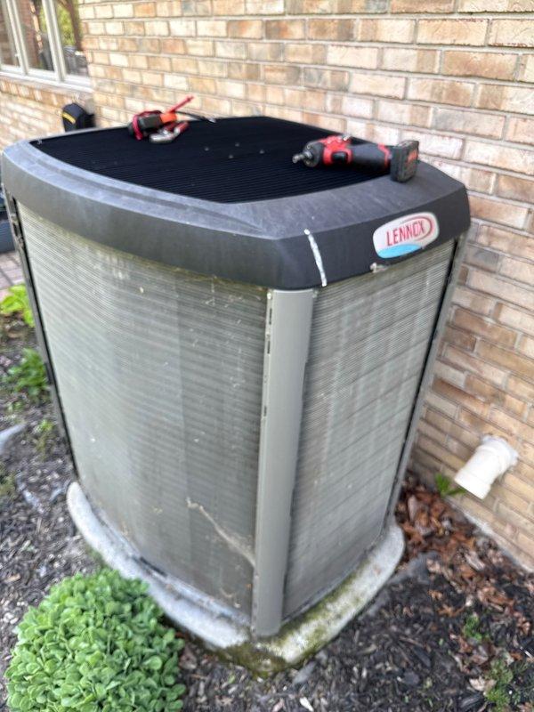 Completed annual cooling maintenance on Lennox outdoor condensing unit. Performed comprehensive system inspection, cleaned condenser coils, checked refrigerant levels and electrical connections, verified proper operation of all components, and confirmed unit is functioning within manufacturer specifications for the upcoming cooling season.
