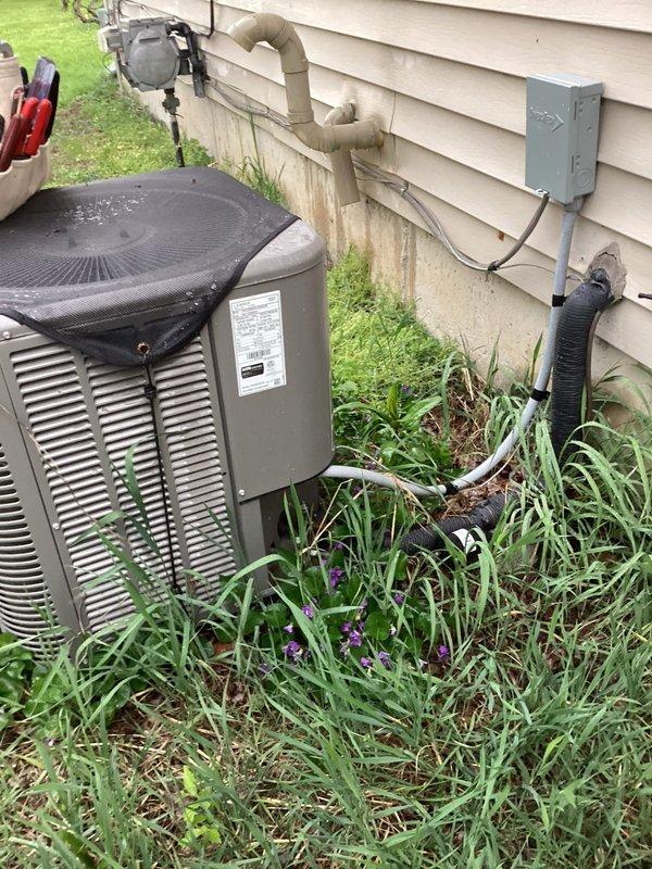 Performed annual preventative maintenance on a 4-year-old central air conditioning system. Conducted comprehensive inspection of outdoor condenser unit, verified proper operation of all components, and cleaned system as needed. System confirmed operational and cooling effectively at time of service.
