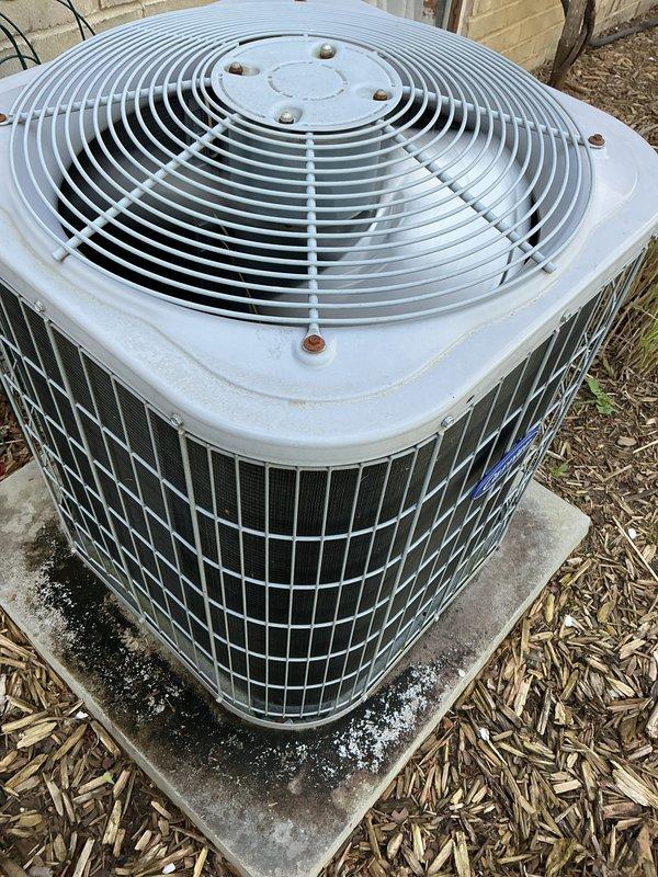Completed annual cooling maintenance on outdoor condenser unit. Performed comprehensive system inspection, checked electrical connections and refrigerant lines, and verified proper operation of fan assembly and compressor. Unit found in good working condition with no filter replacement required. Cleared debris from surrounding area and confirmed adequate airflow through condenser coils.