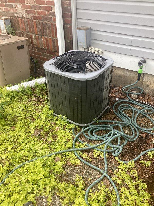 Performed annual cooling maintenance on residential split-system air conditioning unit. Inspected outdoor condenser unit, verified proper operation of condenser fan motor, checked refrigerant levels and system pressures, cleaned condenser coils, and confirmed electrical connections were secure. System tested and operating within manufacturer specifications upon completion.