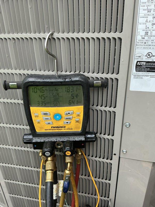 Completed annual cooling maintenance on Bryant air conditioning system. Performed system diagnostics using digital manifold gauges to verify refrigerant pressures and temperatures, inspected outdoor condenser unit for proper operation and cleanliness, and replaced air filters and evaporator pads as needed to ensure optimal system performance for the cooling season.