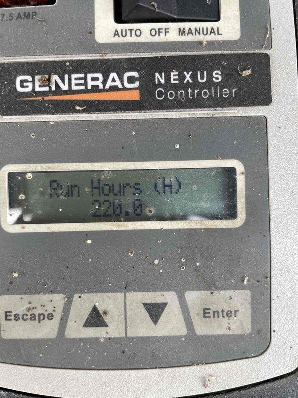 Responded to service call for Generac backup generator not performing scheduled weekly exercise tests on Saturdays. Upon arrival, inspected generator unit and NEXUS controller panel, which displayed 230.0 run hours and showed normal operational indicators. Verified AUTO-OFF-MANUAL selector switch position and reviewed controller settings through display menu. Diagnosed issue as incorrect exercise schedule programming in controller settings. Reprogrammed NEXUS controller to restore proper weekly exercise cycle for Saturday testing protocol, confirmed all parameters were correctly entered, and verified electrical connections and meter integration were functioning properly. Unit is now configured to resume automatic weekly exercise routine as designed.