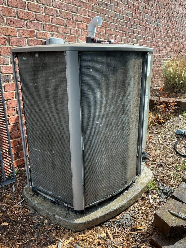 Completed scheduled Air Care Cooling maintenance on outdoor condenser unit. Performed comprehensive inspection of unit exterior, cabinet panels, and condensate drain system. Unit showed normal weathering and dirt accumulation consistent with outdoor exposure; all components functioning within normal parameters at time of service.