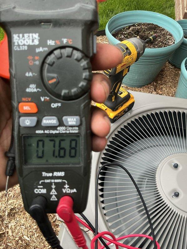 Completed annual cooling maintenance on residential split system. Inspected air filter condition, verified proper airflow through evaporator coil, and performed electrical diagnostics on outdoor condenser unit using digital clamp meter to measure amperage draw and confirm compressor operation within manufacturer specifications. All components operating normally with no issues identified.
