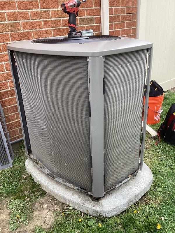 Completed annual cooling maintenance on outdoor condensing unit. Performed system inspection, cleaned condenser coils, checked refrigerant levels and electrical connections, and replaced air filters as needed. Unit tested and operating within normal parameters upon completion.