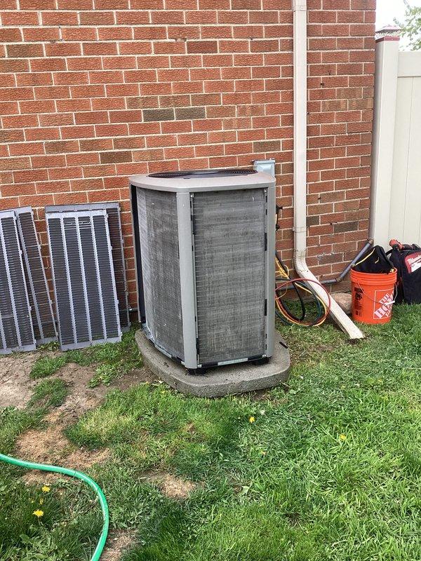 Completed annual cooling maintenance on outdoor condensing unit. Performed system inspection, cleaned condenser coils, checked refrigerant levels and electrical connections, and replaced air filters as needed. Unit tested and operating within normal parameters upon completion.