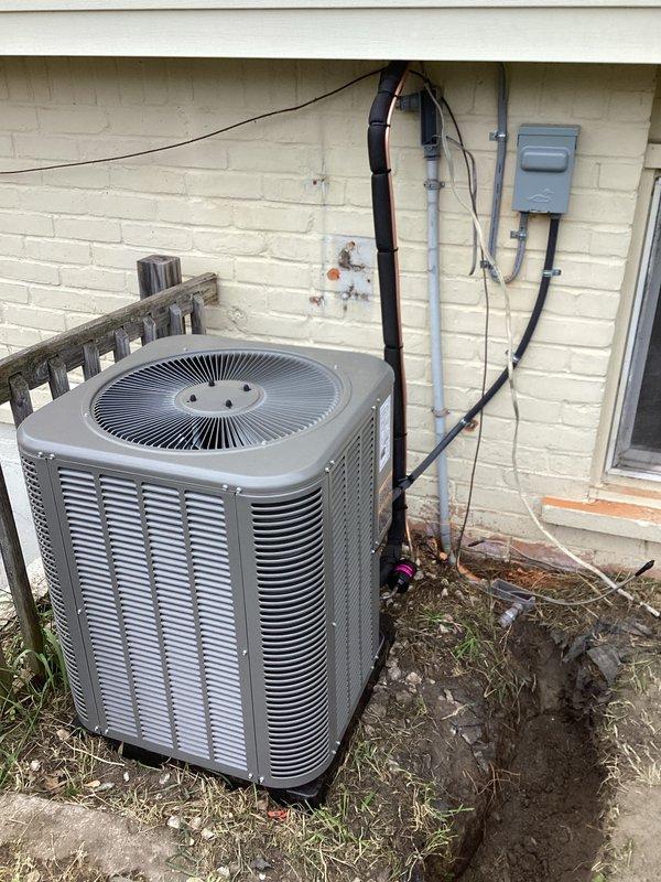Completed full HVAC system installation including 70,000 BTU gas furnace, 2-ton air conditioning unit with rear discharge configuration, humidifier, and flue liner. Obtained mechanical and electrical permits prior to installation, installed outdoor condenser on concrete pad with proper refrigerant line routing and electrical disconnect, and reconnected all necessary utilities to ensure complete system functionality.