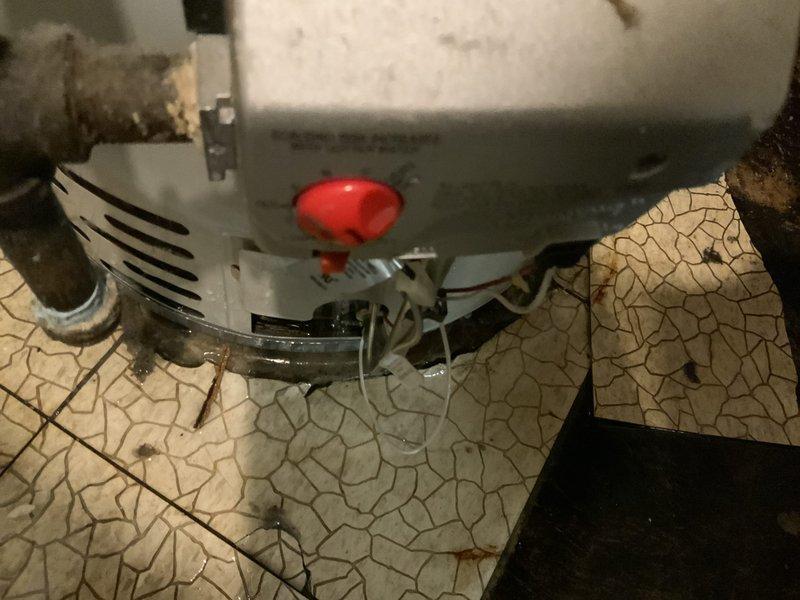 Provided estimate for replacement of non-functioning standard tank water heater in basement utility room. Assessed existing white cylindrical water heater with copper pipe connections, gas control valve, and supply lines requiring replacement. Customer requires consultation with contractor's authority due to boiler system integration considerations before proceeding with installation.