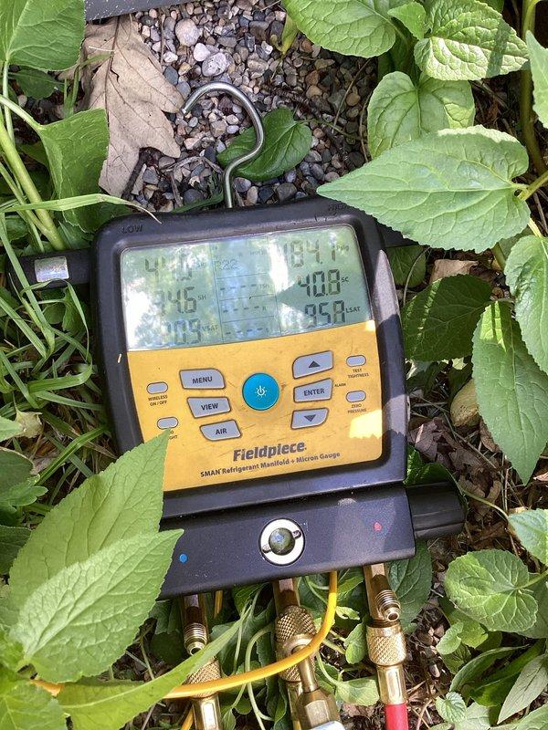 Performed annual cooling maintenance on residential HVAC system. Utilized Fieldpiece SMAN refrigerant manifold gauge to measure and verify system pressures and temperatures on both high and low sides, confirming proper refrigerant charge and system operation. Replaced air filter as needed during routine maintenance inspection.