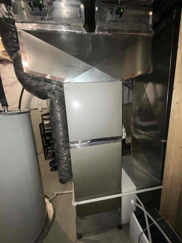 Provided estimate for air conditioning system replacement to address faulty evaporator coil on 4-year-old unit located in basement. Existing natural gas furnace system evaluated with connected ductwork and electrical service assessed for compatibility with proposed equipment upgrade.