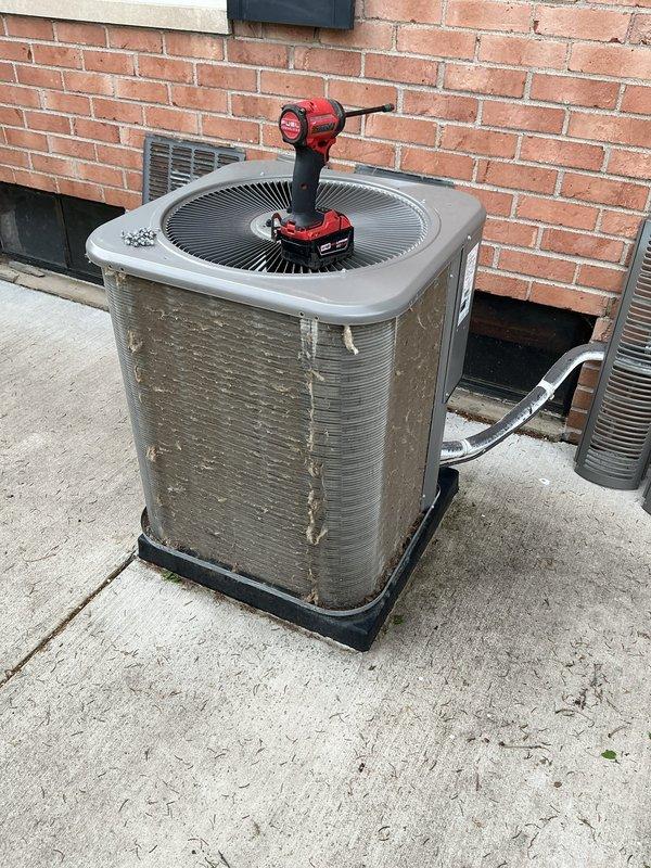 Completed scheduled maintenance on outdoor air conditioning condenser unit, including inspection of all accessible components, cleaning of condenser coils and fan assembly, and verification of proper system operation. Replaced air filter and evaporator pad as part of routine preventative maintenance to ensure optimal cooling efficiency and system longevity.