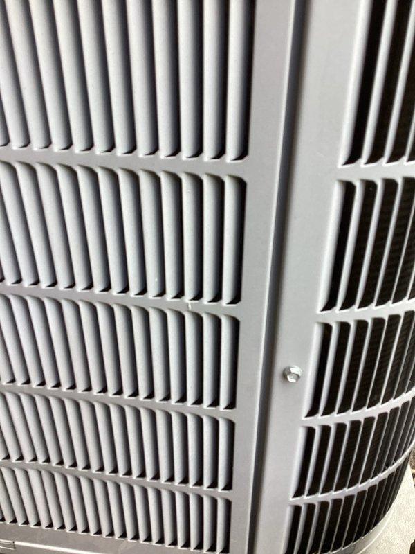 Performed routine annual cooling maintenance on Carrier condenser unit. Inspected exterior grille panels, louvers, and cabinet condition, confirming proper structural integrity and airflow pathways. Customer requires replacement filters and evaporator pads at next service interval.