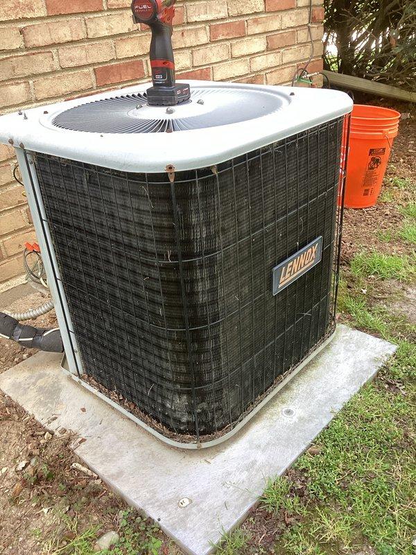 Completed annual cooling maintenance on Lennox outdoor condensing unit. Performed comprehensive system inspection, cleaned condenser coils, checked refrigerant levels and electrical connections, verified proper fan operation, and replaced furnace filter. Unit operating within manufacturer specifications upon completion.