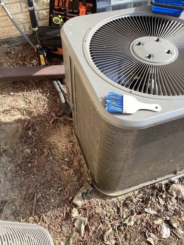 Completed annual cooling maintenance on residential outdoor condenser unit. Performed comprehensive system inspection, cleaned condenser coils and exterior surfaces to remove accumulated dirt and debris, checked refrigerant lines and electrical connections, and verified proper fan operation to ensure optimal system performance for the cooling season.