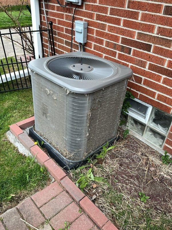 Completed comprehensive Air Care maintenance inspection on residential HVAC system including both heating and cooling components. Performed standard preventative maintenance procedures on outdoor condenser unit, inspecting operational condition, cleaning accessible surfaces, and verifying proper system function. Unit showed normal weathering and surface accumulation consistent with outdoor installation; all components operating within acceptable parameters upon completion of maintenance protocol.