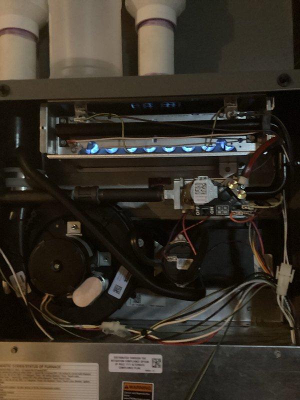 Completed scheduled AHC maintenance service on residential HVAC system including both heating and cooling equipment. Performed filter replacement and evaporator pad service on the gas furnace and outdoor Lennox condensing unit. Verified proper burner operation with blue flame pattern, inspected electrical connections and wiring harnesses, and confirmed all mechanical components functioning within normal parameters.