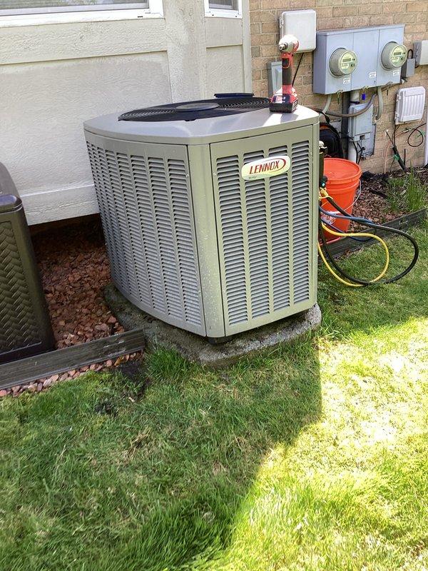 Completed scheduled AHC maintenance service on residential HVAC system including both heating and cooling equipment. Performed filter replacement and evaporator pad service on the gas furnace and outdoor Lennox condensing unit. Verified proper burner operation with blue flame pattern, inspected electrical connections and wiring harnesses, and confirmed all mechanical components functioning within normal parameters.