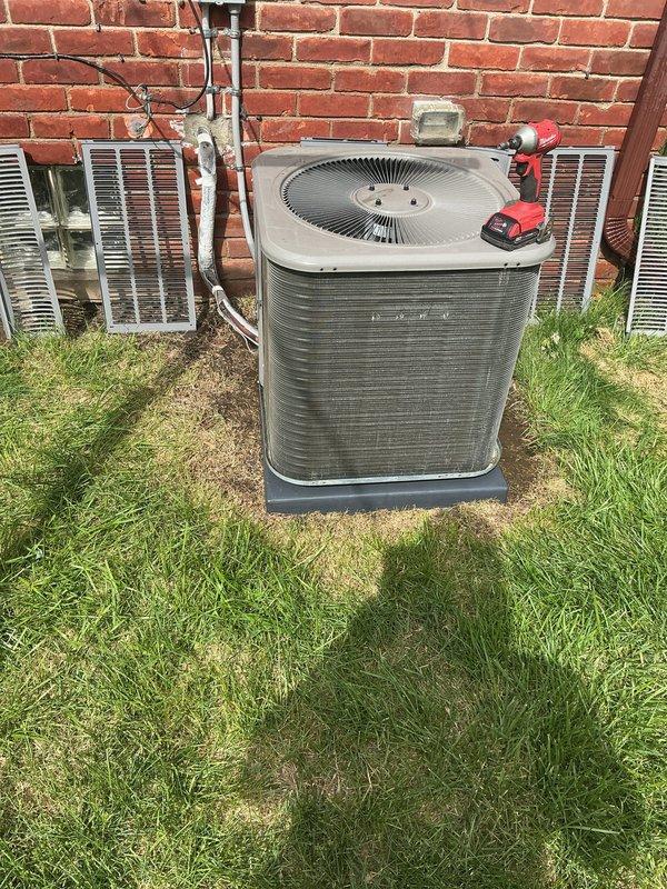 Completed scheduled air conditioning maintenance on outdoor condenser unit. Performed comprehensive system inspection, noting significant exterior weathering and corrosion on cabinet panels. Checked refrigerant lines, electrical connections, and fan operation to ensure proper system function for the cooling season.