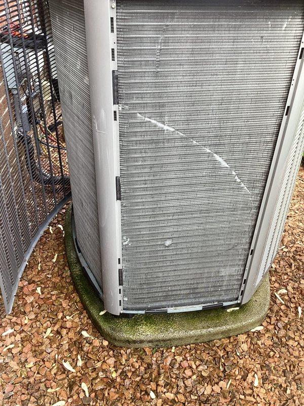 Completed annual preventive maintenance on two outdoor condensing units. Inspected condenser coils, verified proper fin condition, checked electrical connections, and confirmed operational status of both systems. All equipment found in good working order with no repairs needed at this time.