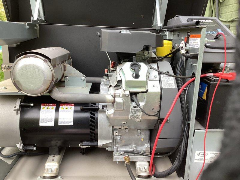 Performed annual preventive maintenance on Kohler residential backup generator system. Completed oil change, inspected all mechanical components, verified control panel operation showing proper run/auto/off functionality, and confirmed system readiness. All equipment operating within normal parameters with no issues identified.