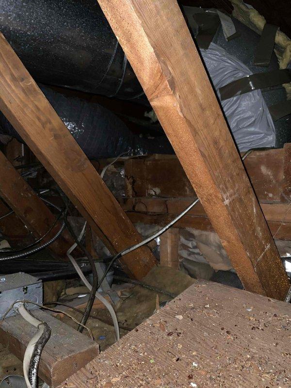 Completed estimate for brand new mini split installation at residential property with no existing equipment present. Evaluated attic space for indoor air handler placement and assessed kitchen area with vaulted ceiling for potential indoor unit location, documenting existing HVAC ductwork, insulation conditions, and available mounting surfaces to provide customer with installation options and pricing for expedited service request.