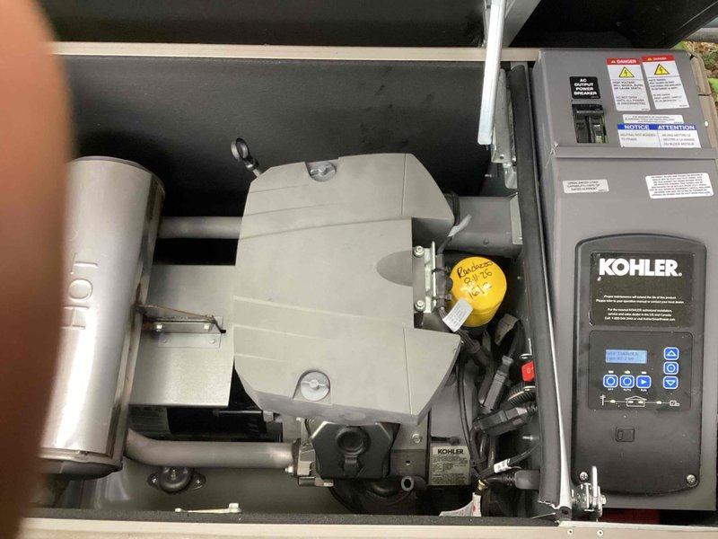 Completed routine preventive maintenance on a 3-year-old Kohler residential standby generator. Performed comprehensive inspection of all major components including engine, control panel, and exhaust system. Checked and verified proper oil level, inspected air filter, examined battery connections, and tested control panel functionality with digital display and illuminated indicators operating correctly. Verified generator mounting on concrete pad remained secure and stable. All safety labels and warning decals confirmed present and legible. Unit tested successfully with no faults detected. Generator remains in good operational condition with all systems functioning within manufacturer specifications.