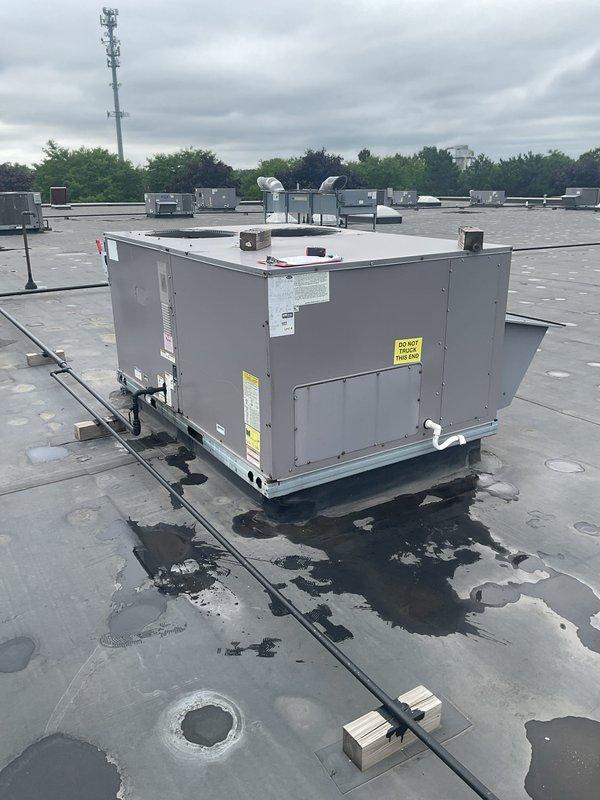 Completed comprehensive estimate assessment for commercial HVAC system replacement including two rooftop package units and one mini-split system. Accessed rooftop equipment through interior hatch, conducted thorough visual inspection and documentation of existing RTU conditions, evaluated electrical disconnects, conduit routing, roof curb adapters, and overall equipment placement for replacement planning purposes.