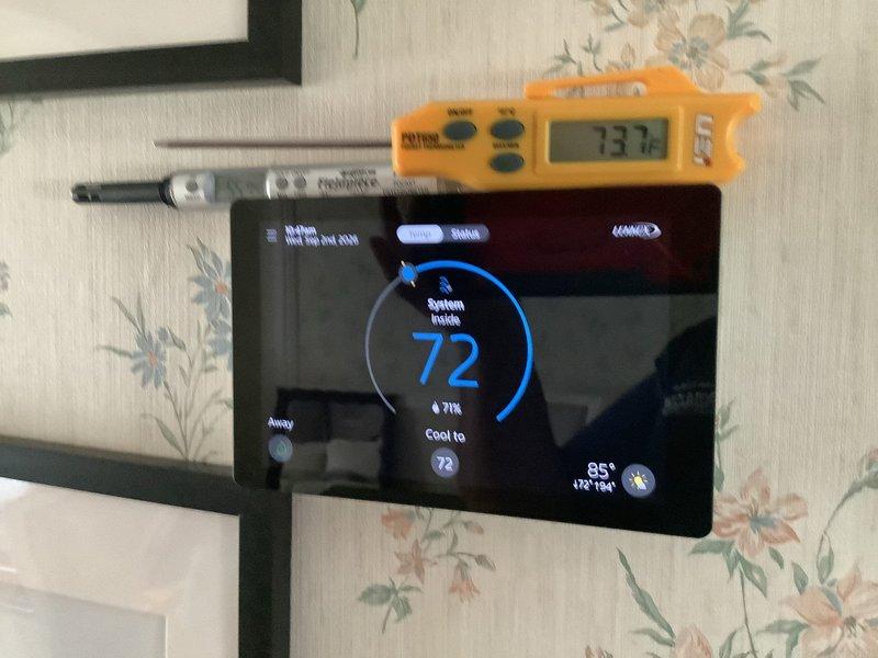 Performed comprehensive cooling system analysis on Lennox Signature Modulating equipment to address inadequate upstairs cooling performance. Conducted full system diagnostics including refrigerant pressure and temperature measurements using digital manifold gauges, verified thermostat programming and sensor calibration, assessed airflow distribution and damper positioning throughout the ductwork system. System showed previous damper adjustments had been reversed due to low suction pressure concerns; evaluated refrigerant charge levels, superheat/subcooling values, and zoning system operation to identify root cause of comfort issues and determine optimal solutions for improved cooling performance in upper level living spaces.