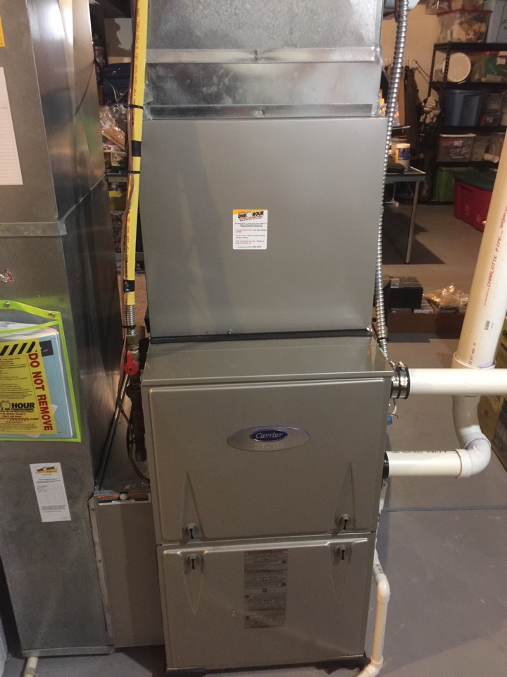 Precision tuneup and annual maintenance on Carrier high efficiency gas furnace. Whole house humidifier. Micro power guard electronic air cleaner . Oxyquantum uv light