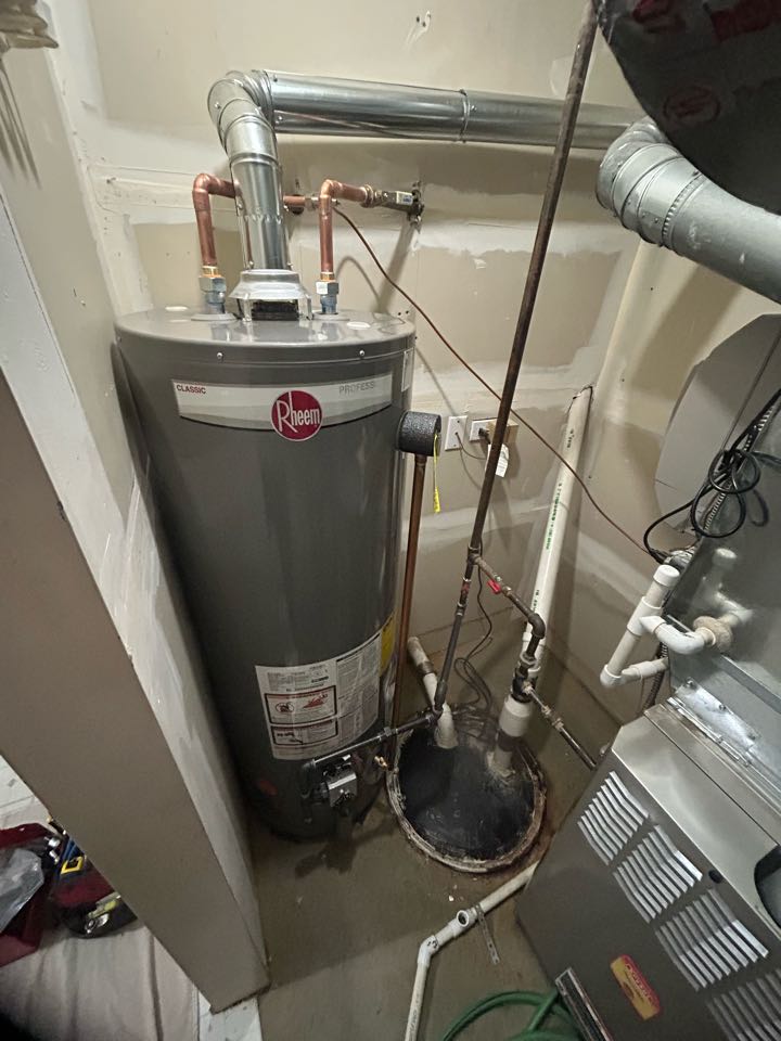 Tdh provide and install new Rheem water heater 50gal. 