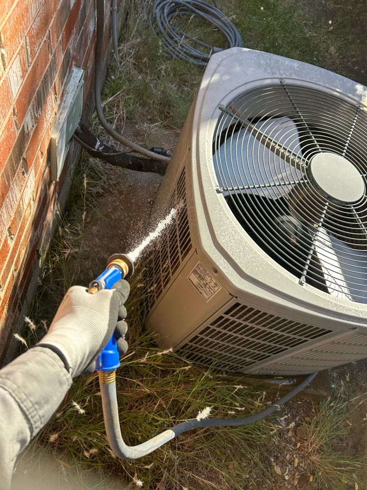 Here in the Preston residential neighborhood of Frisco Tx performing maintenance on a residential hvac system. 