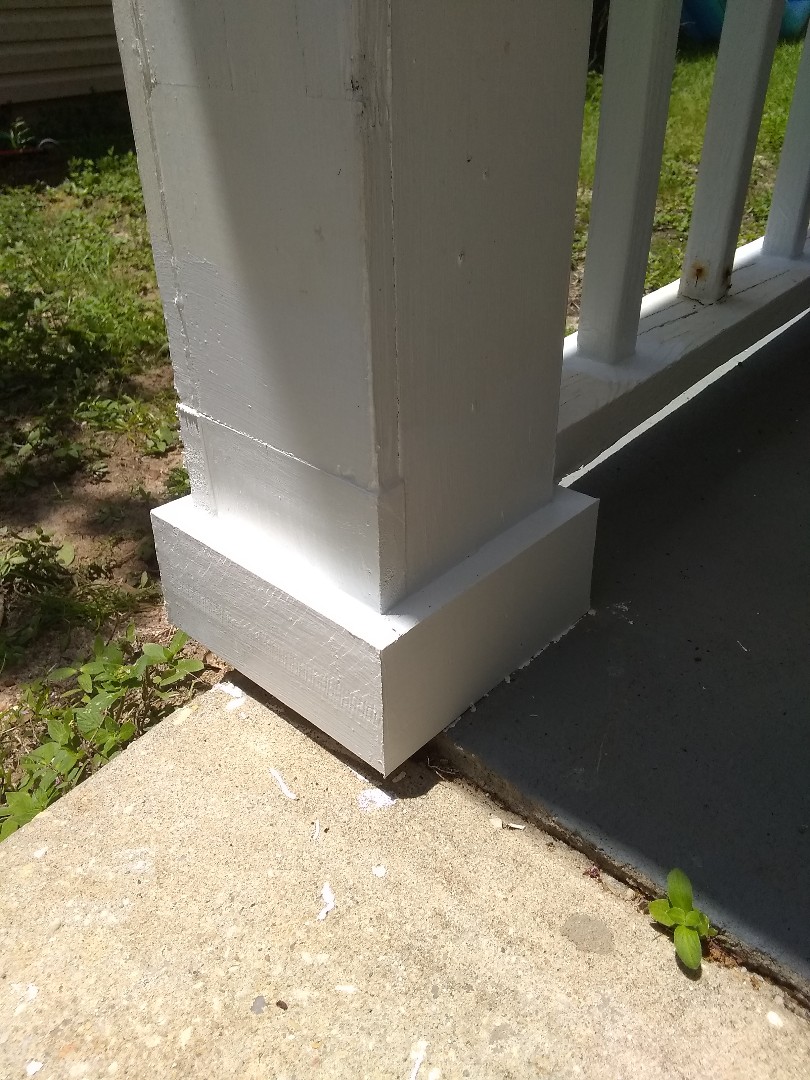 Repaired wood rot on porch column and filled hole in closet door