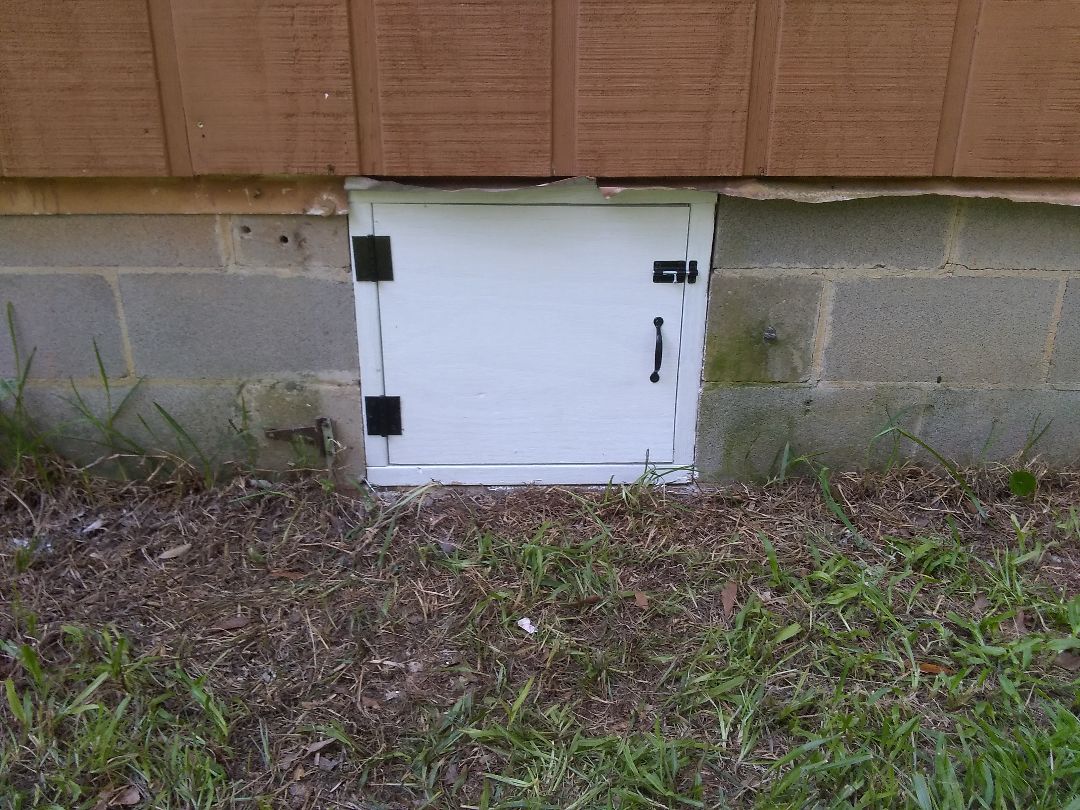 Installed crawlspace door, replaced rotten deck board, repaired pest chewed soffit.