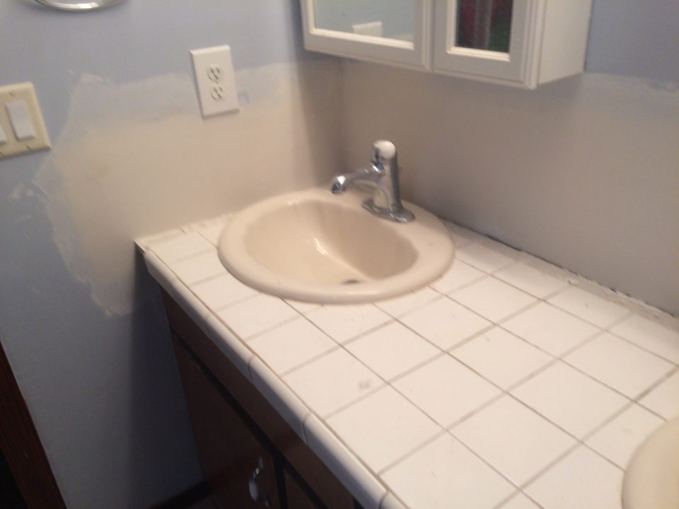 Drywall repair at bathroom vanity Drywall repair at bathroom vanity
