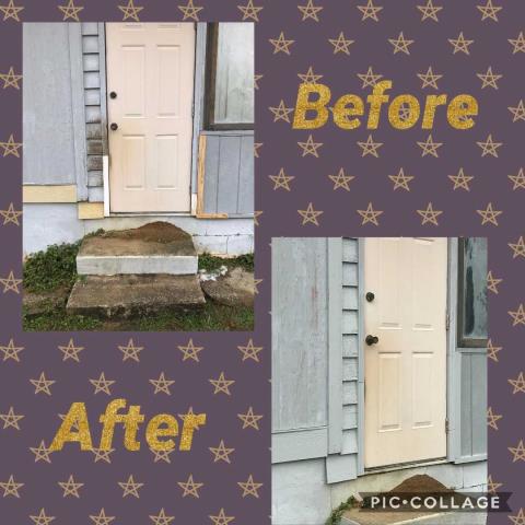 Wood rot repair on exterior door. Wood rot repair on exterior door.