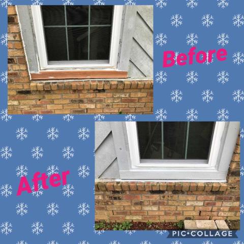 Wood rot repair around window. Wood rot repair around window.