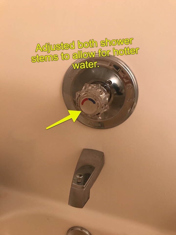 Adjusted shower valve to allow for hotter water. Adjusted shower valve to allow for hotter water.
