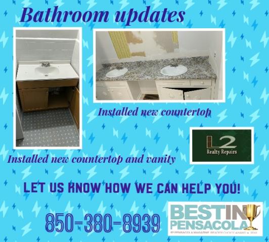 Installed new vanity and countertops, removed wallpaper and painted bathrooms. Installed new vanity and countertops, removed wallpaper and painted bathrooms.