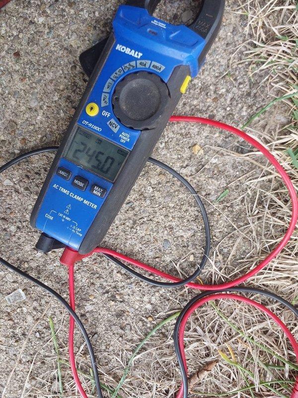 Responded to callback for failed liquid line press fitting. Confirmed system leak with diagnostic testing, showing readings of 24.50 and 0893 on clamp meter. Replaced defective fitting and performed complete system recharge to restore proper operation.